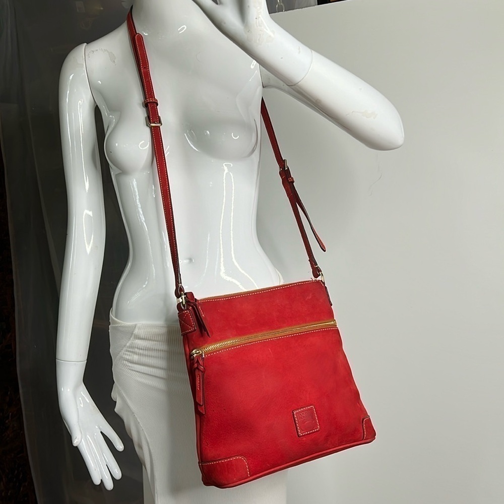 Dooney & Bourke Florentine Letter Carrier Red Suede Crossbody Bag